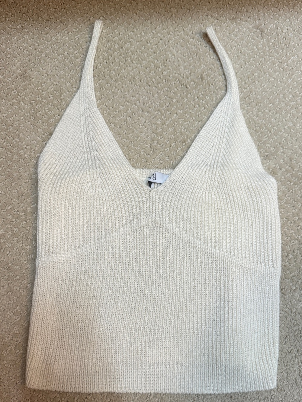 Zara Cream Knit V-Neck Spaghetti Strap Camisole